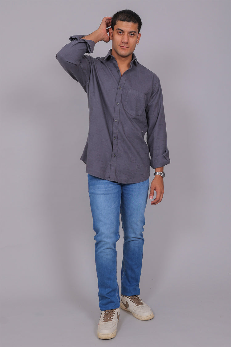 Bluebird Men’s Grey Herringbone Texture Shirt