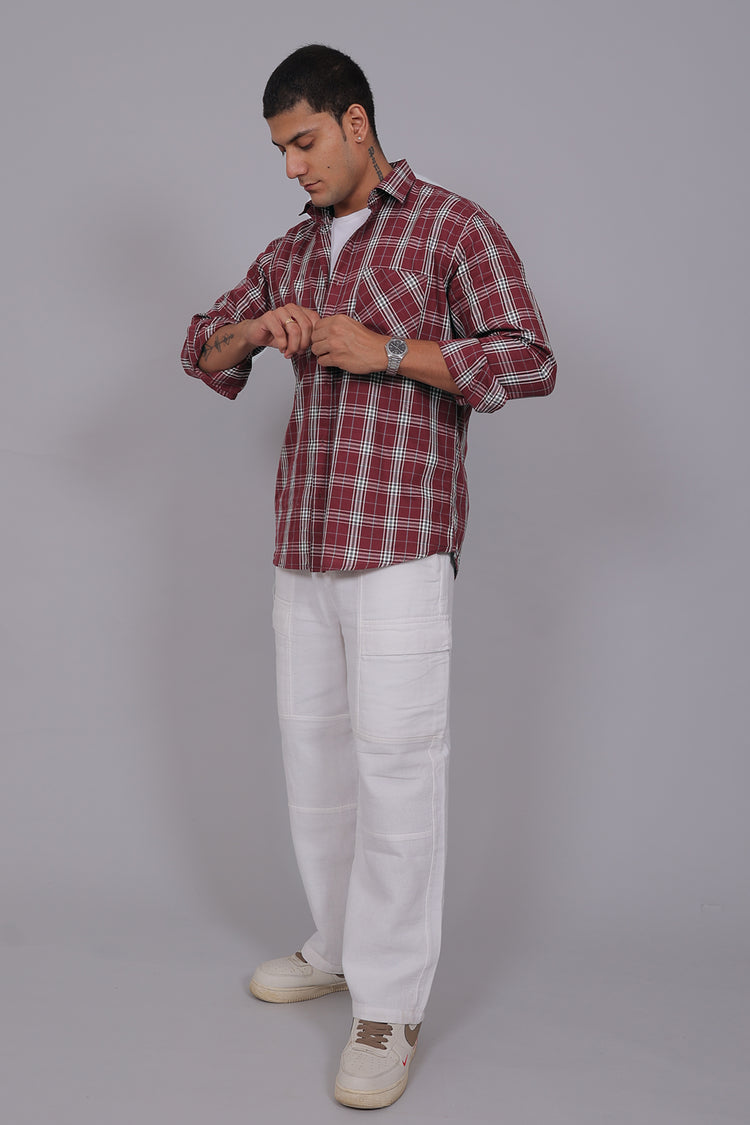 Bluebird Men’s MAROON LINE CHECK Checked Shirt