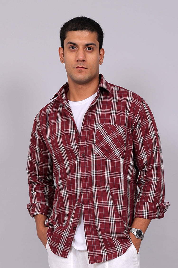 Bluebird Men’s MAROON LINE CHECK Checked Shirt