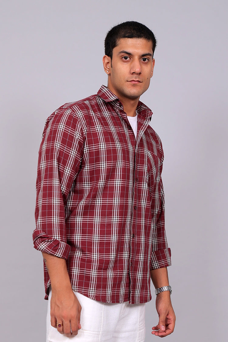 Bluebird Men’s MAROON LINE CHECK Checked Shirt