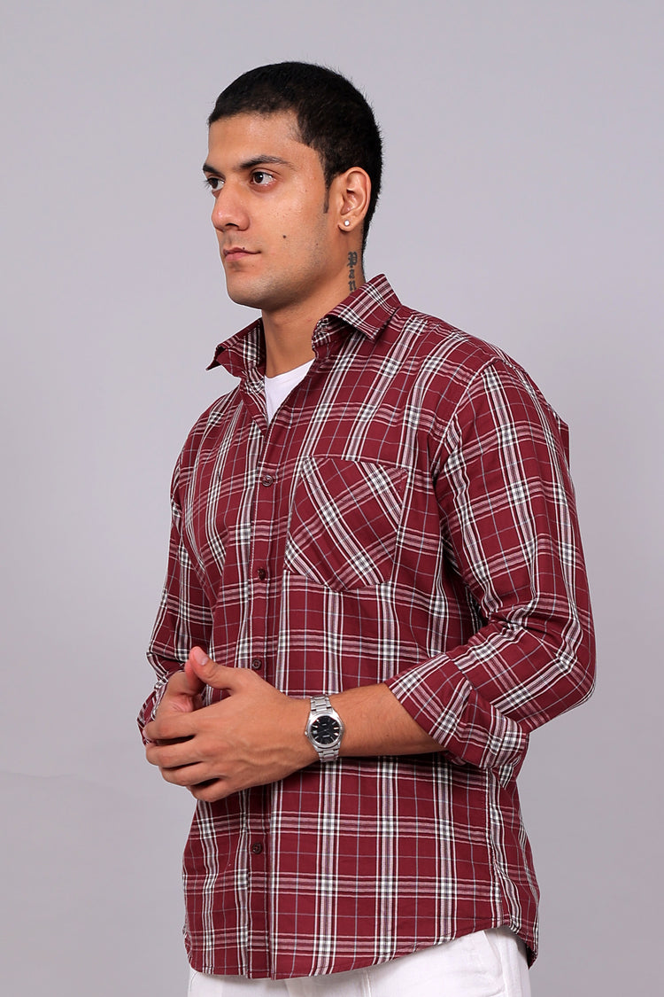 Bluebird Men’s MAROON LINE CHECK Checked Shirt