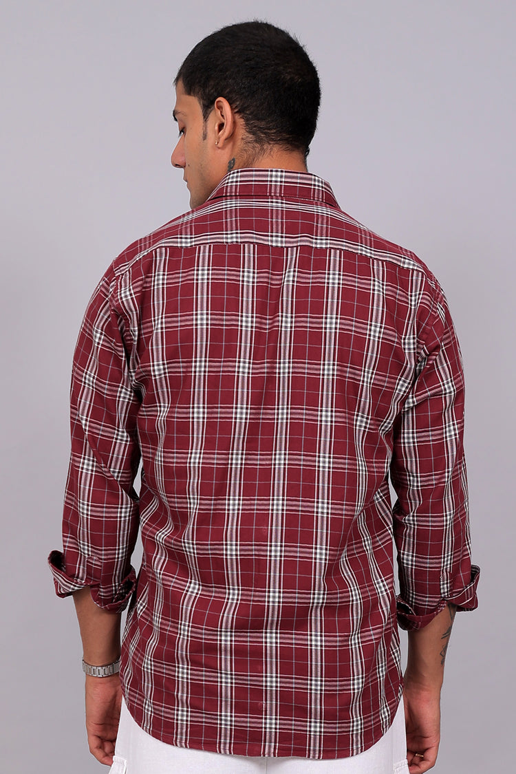 Bluebird Men’s MAROON LINE CHECK Checked Shirt