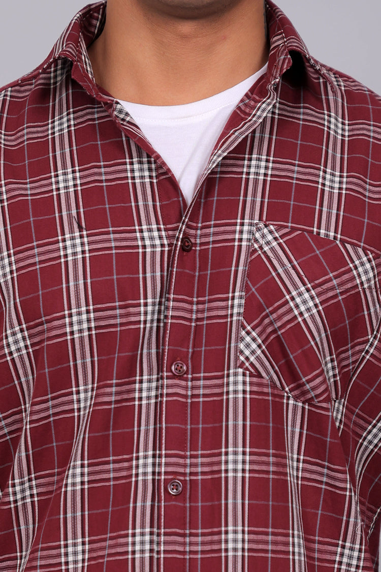 Bluebird Men’s MAROON LINE CHECK Checked Shirt
