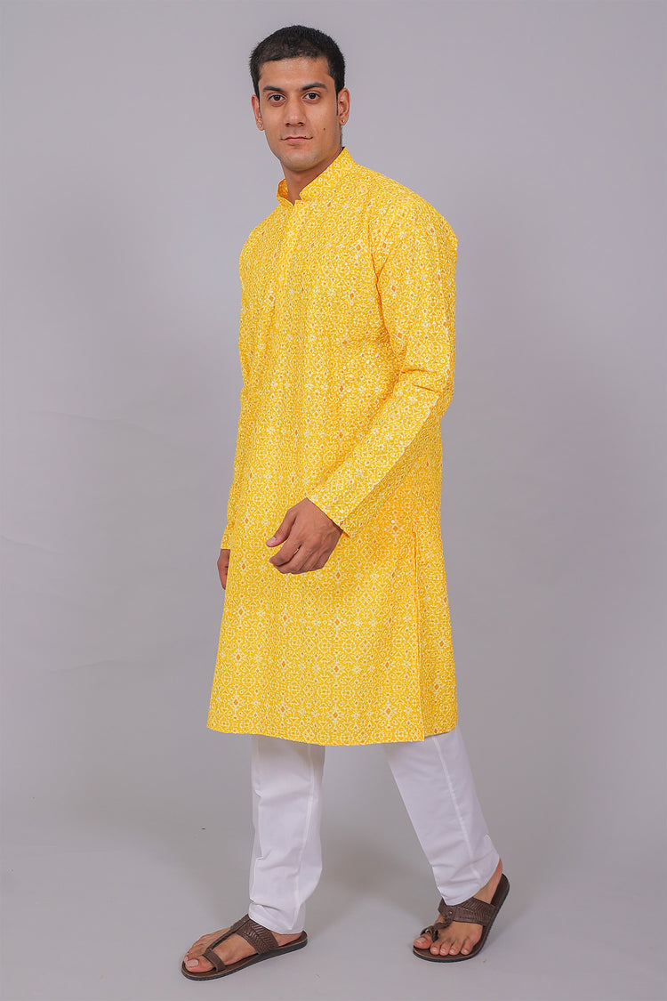 Bluesaanchi Men's Chikankari Threadwork & Sequin Kurta Set –Yellow