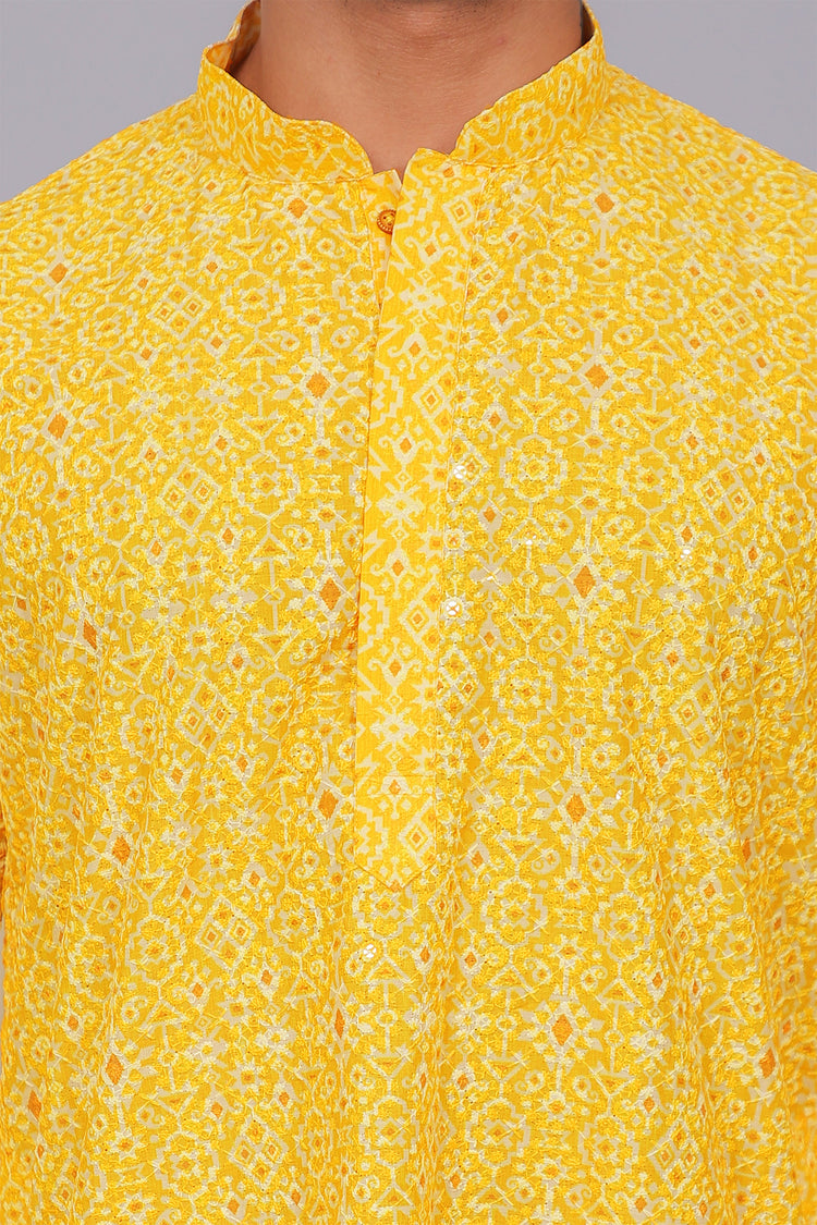 Bluesaanchi Men's Chikankari Threadwork & Sequin Kurta Set –Yellow