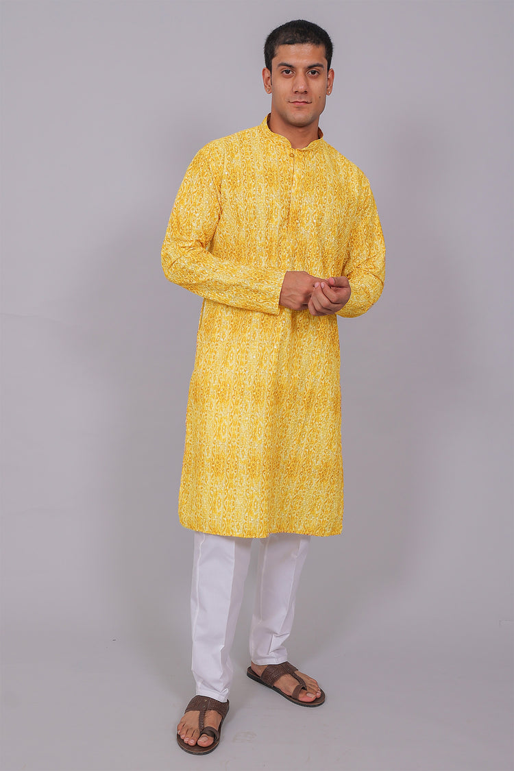 Bluesaanchi Men's Chikankari Threadwork & Sequin Kurta Set –Yellow Brown