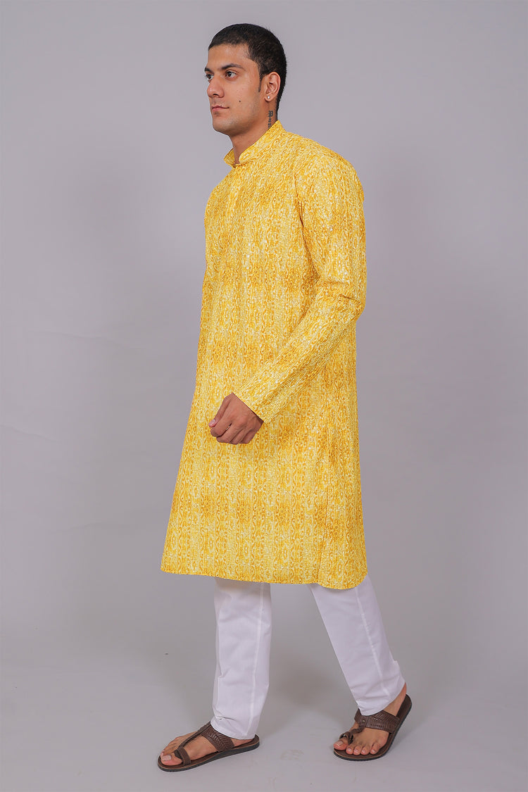 Bluesaanchi Men's Chikankari Threadwork & Sequin Kurta Set –Yellow Brown