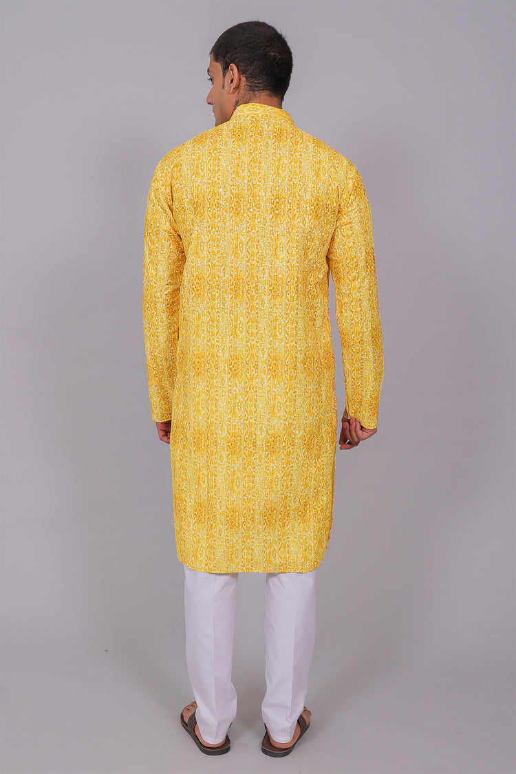 Bluesaanchi Men's Chikankari Threadwork & Sequin Kurta Set –Yellow Brown