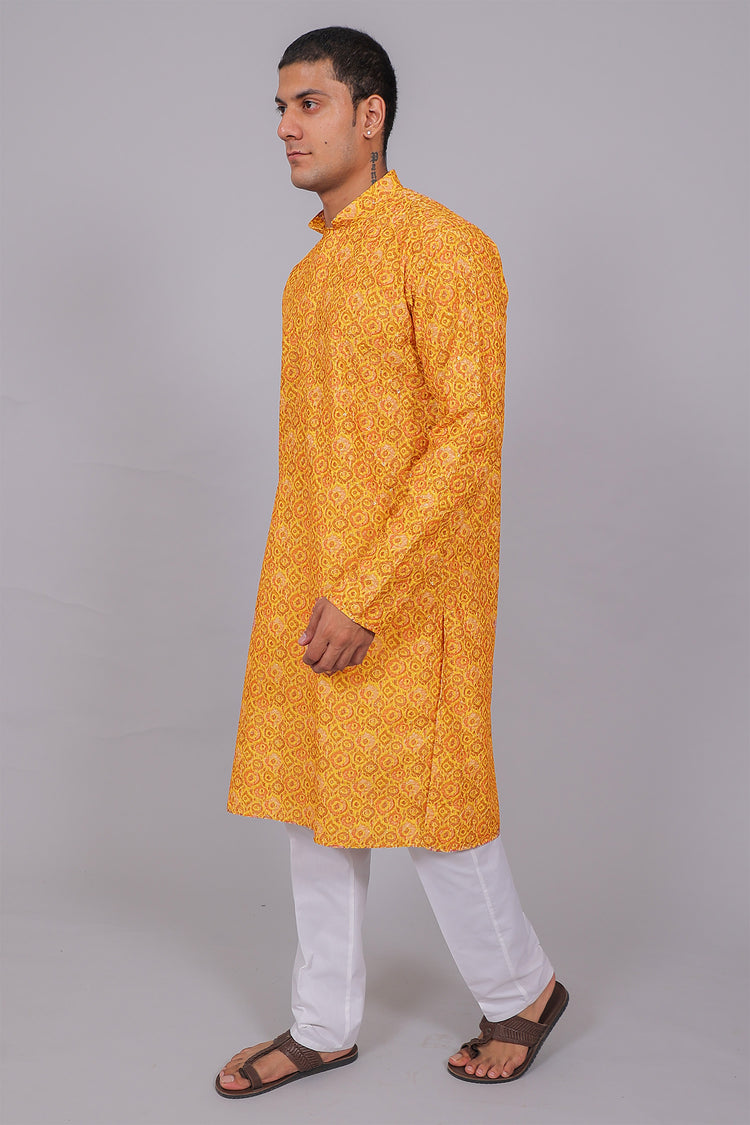 Bluesaanchi Men's Chikankari Threadwork & Sequin Kurta Set –Yellow Pink
