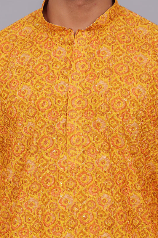 Bluesaanchi Men's Chikankari Threadwork & Sequin Kurta Set –Yellow Pink