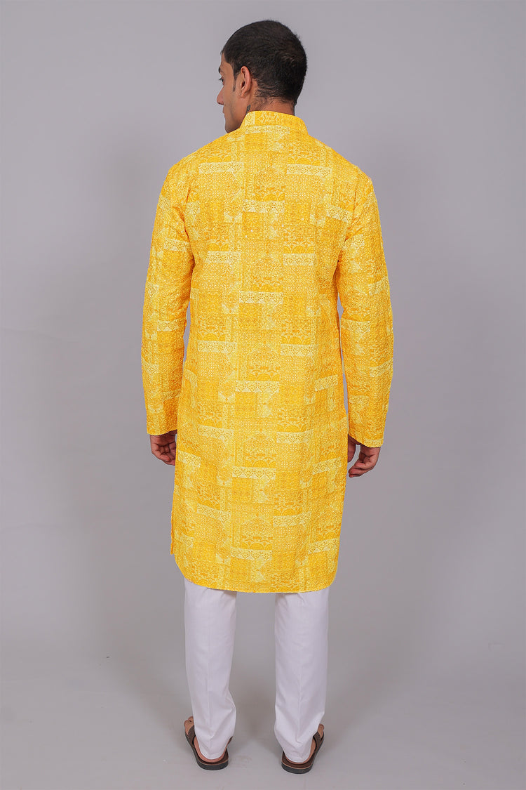 Bluesaanchi Men's Chikankari Threadwork & Sequin Kurta Set –Light Yellow