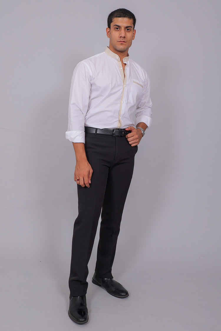 Bluebird Men’s White Shirt – Beige Accent