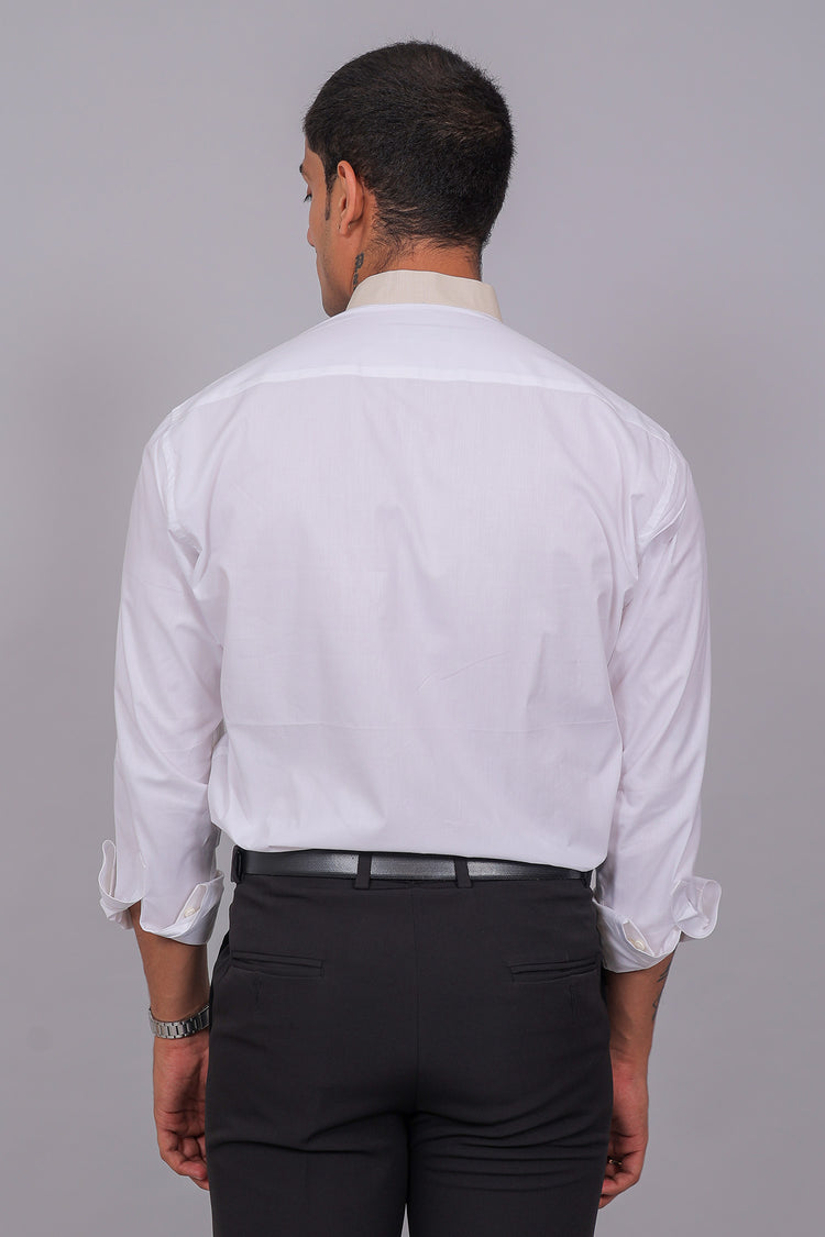 Bluebird Men’s White Shirt – Beige Accent