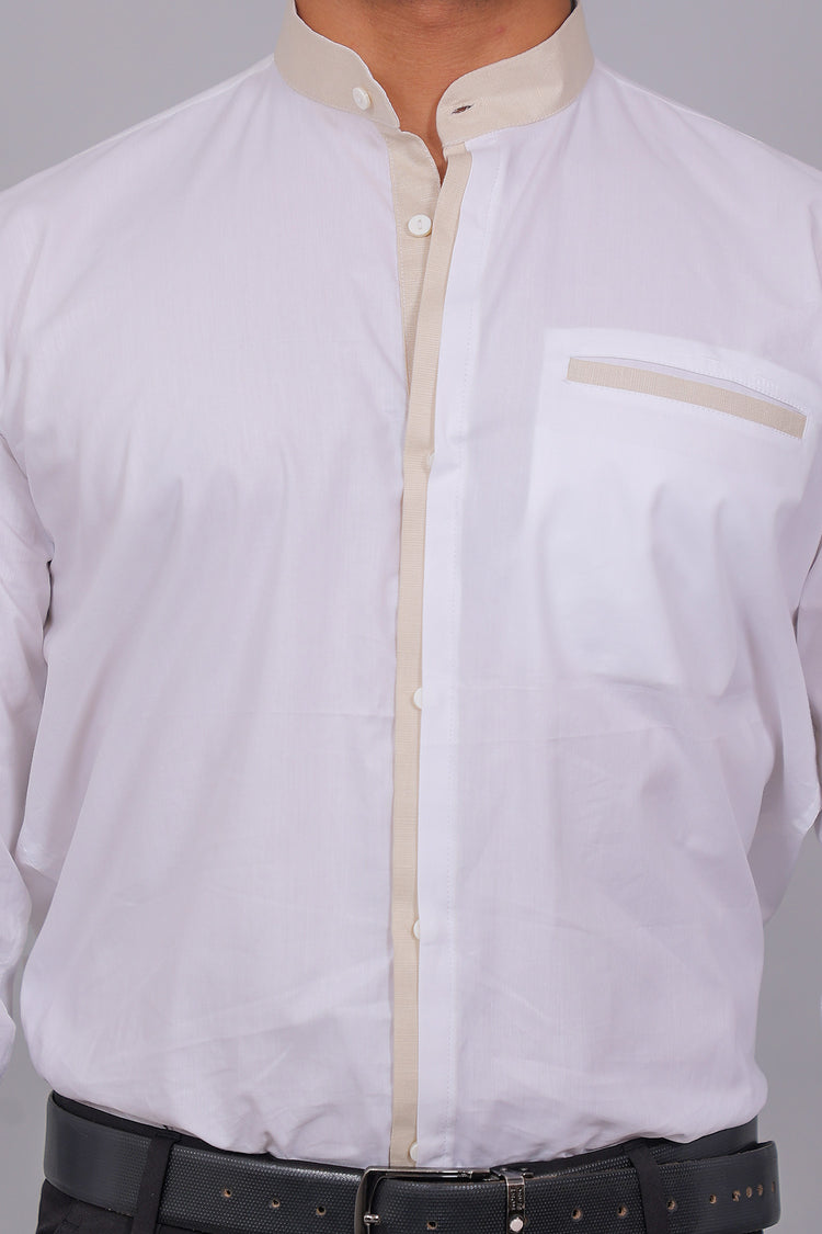 Bluebird Men’s White Shirt – Beige Accent