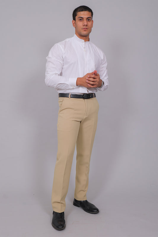 Bluebird Men's Regular Fit Bone Grey Lycra Trouser