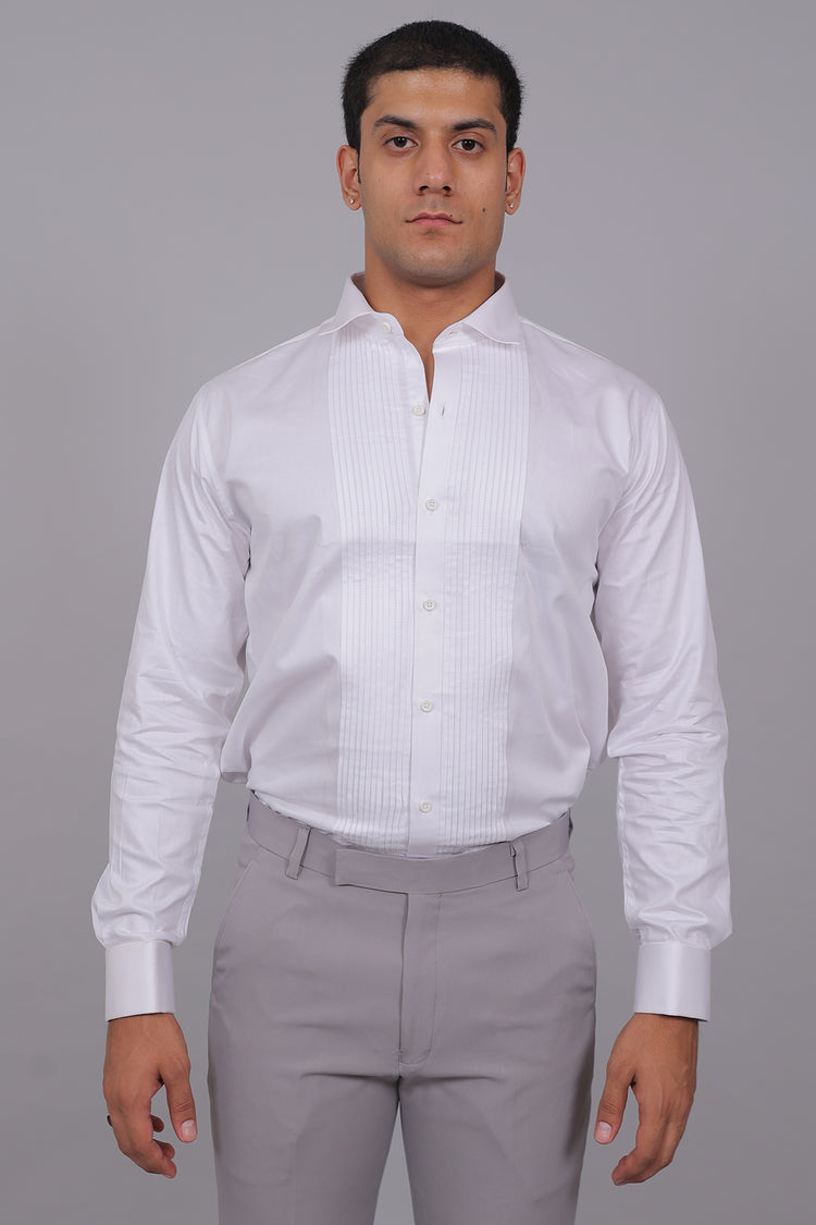 Bluebird Men’s White Shirt – Pintucks Style