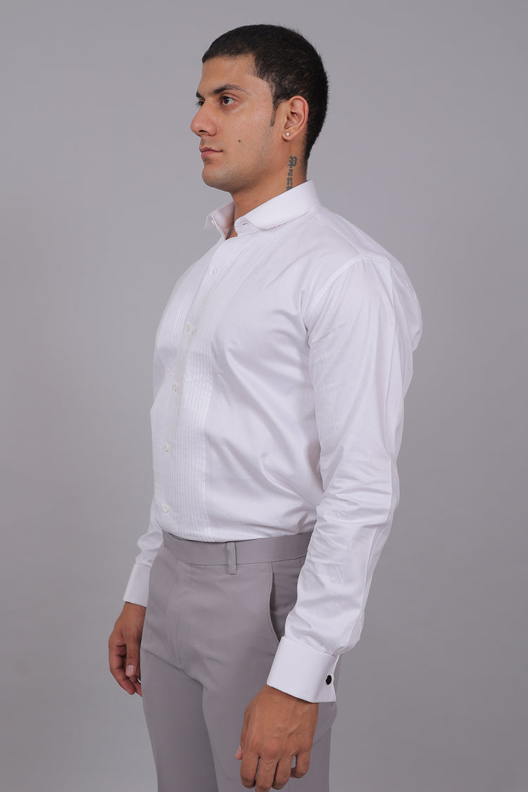 Bluebird Men’s White Shirt – Pintucks Style