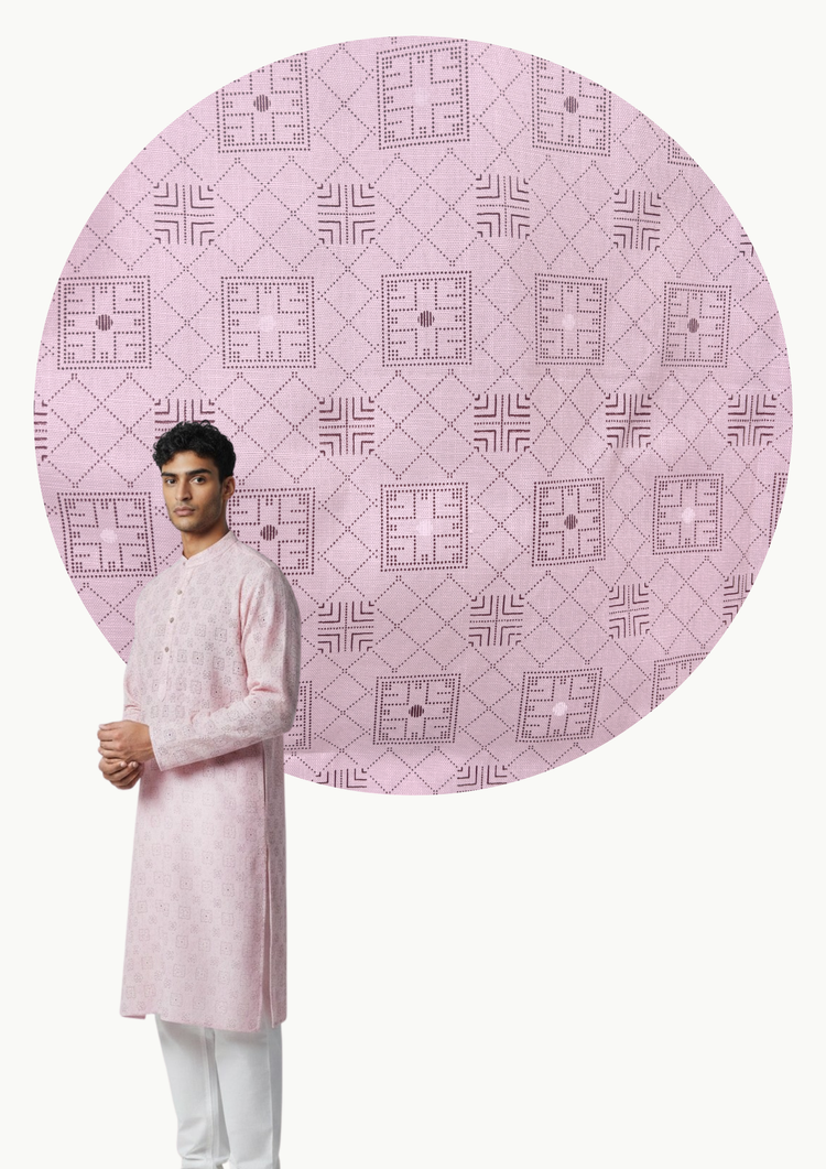 Veshbhoshaa Men's Soft Pink Printed Kurta Set