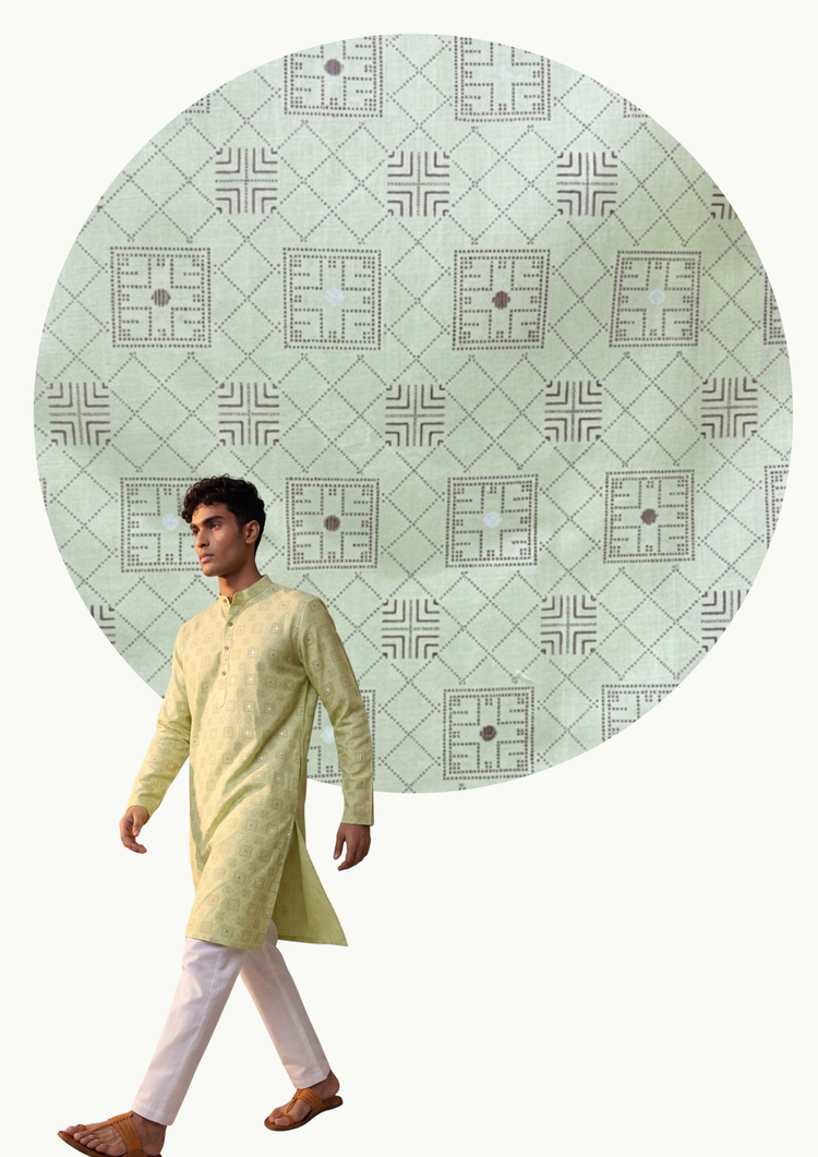 Veshbhoshaa Men's Soft Green Printed Kurta Set