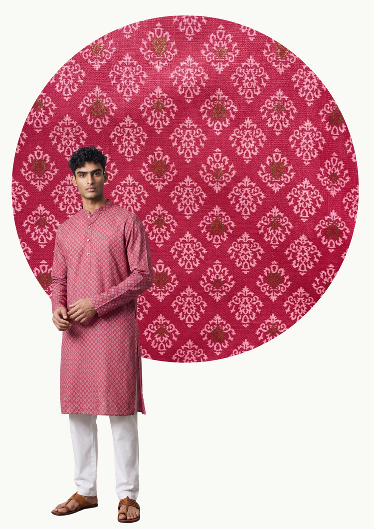Veshbhoshaa Men's Pink Printed Kurta Set