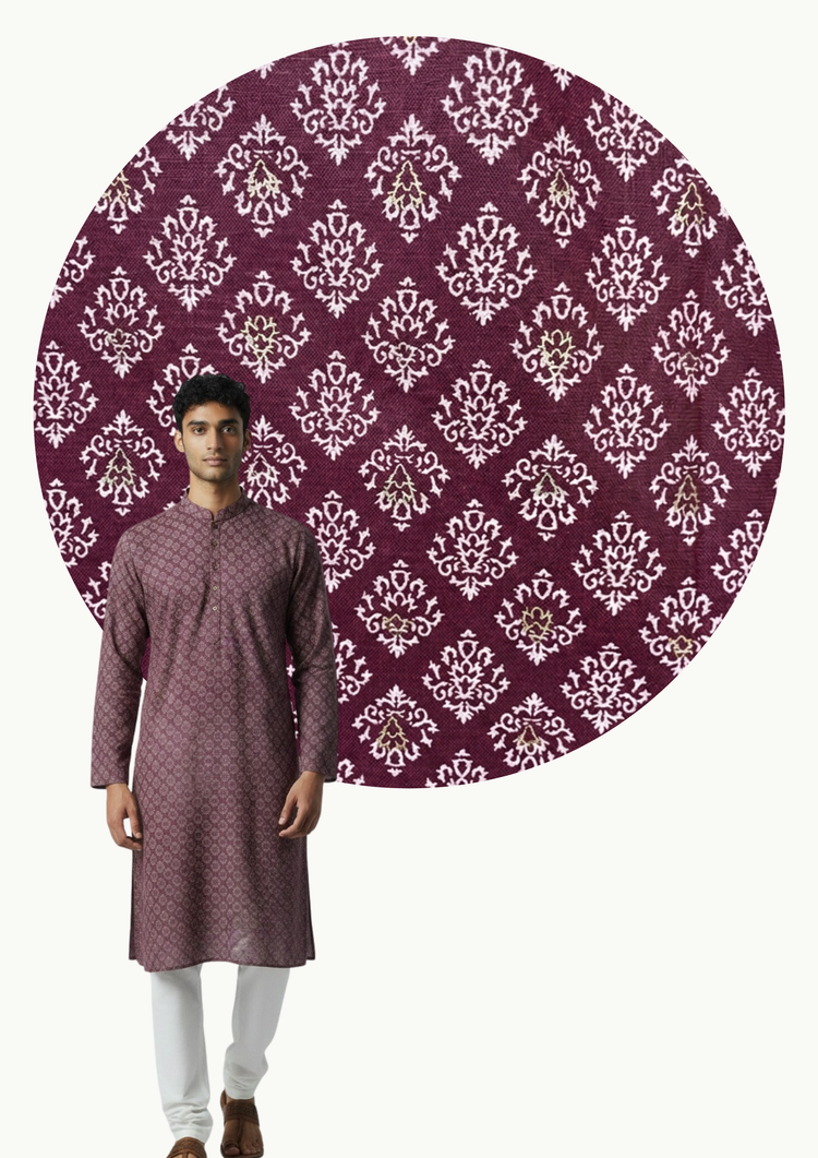 Veshbhoshaa Men's Wine Printed Kurta Set