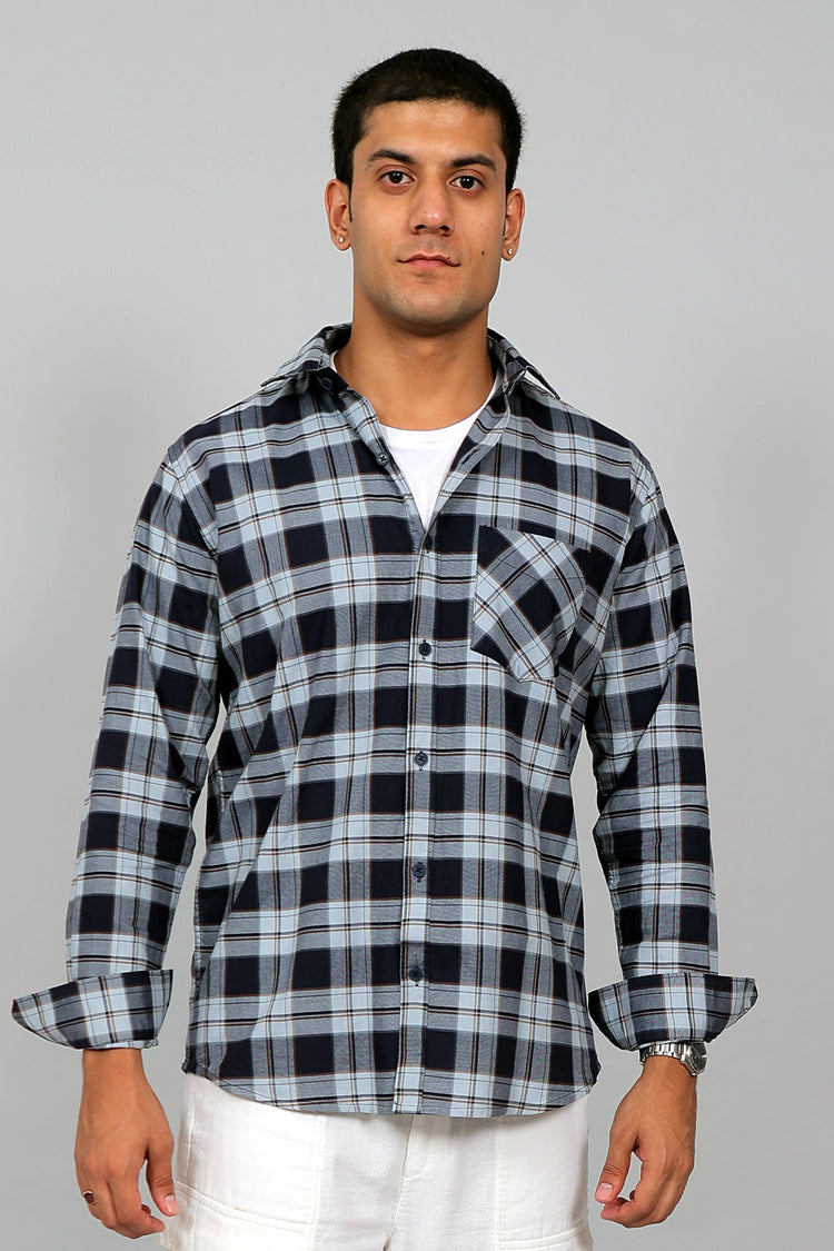 Bluebird Men’s SKY BLUE DARK BLUE Checked Shirt