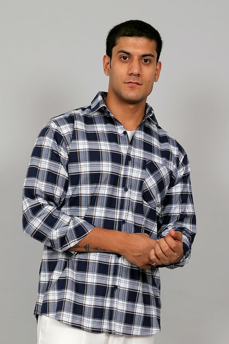Bluebird Men’s DARK BLUE WHITE Checked Shirt