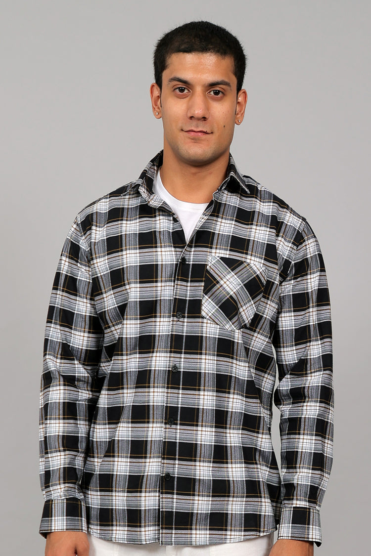 Bluebird Men’s BLACK WHITE BEIGE Checked Shirt