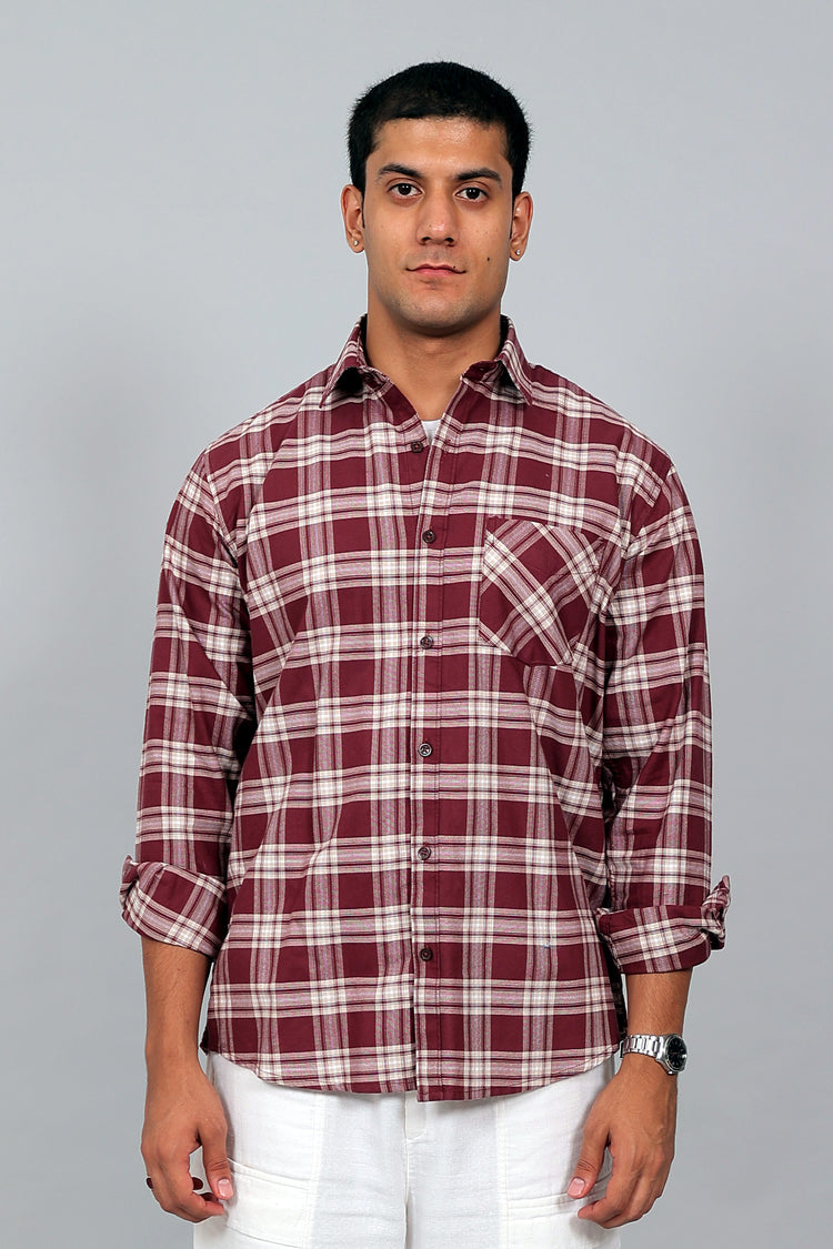 Bluebird Men’s MAROON BEIGE Checked Shirt