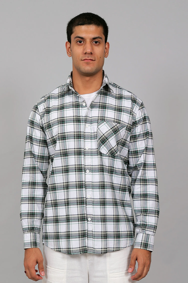 Bluebird Men’s WHITE BLACK GREEN Checked Shirt