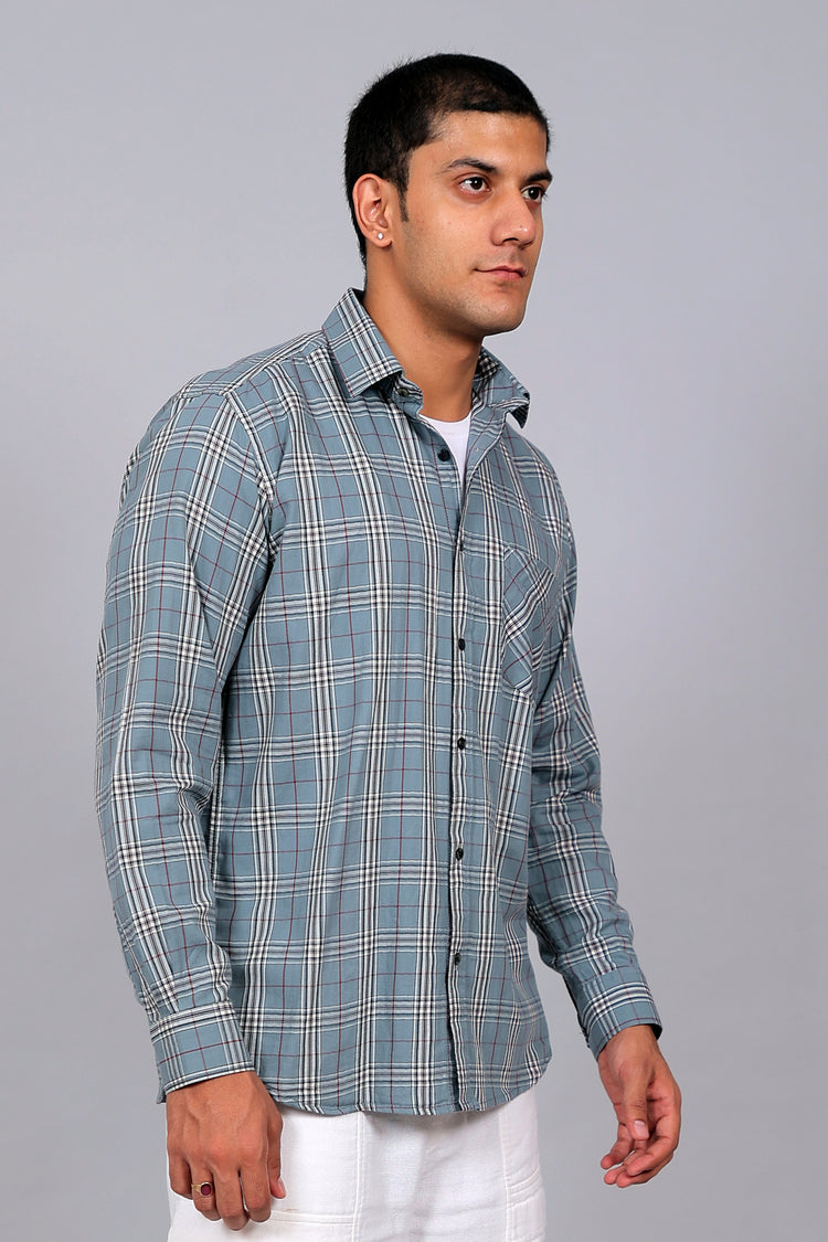 Bluebird Men’s SKY BLUE BLACK & WHITE Checked Shirt