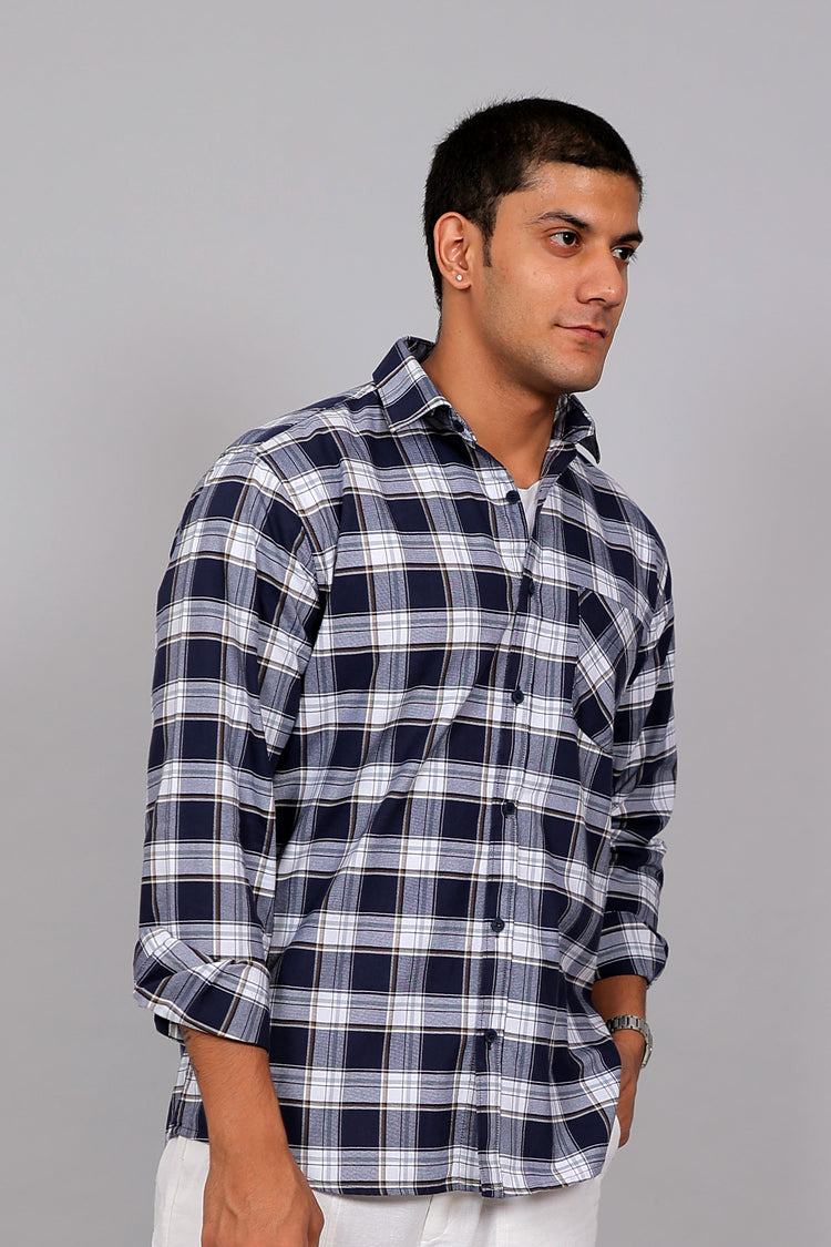 Bluebird Men’s Blue and White Checked Shirt