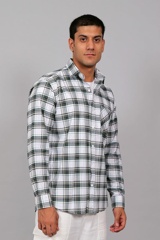 Bluebird Men’s White and Green Checked Shirt
