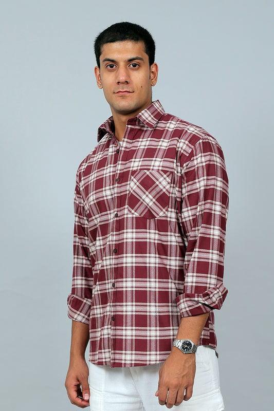 Bluebird Men’s Maroon Checked Shirt