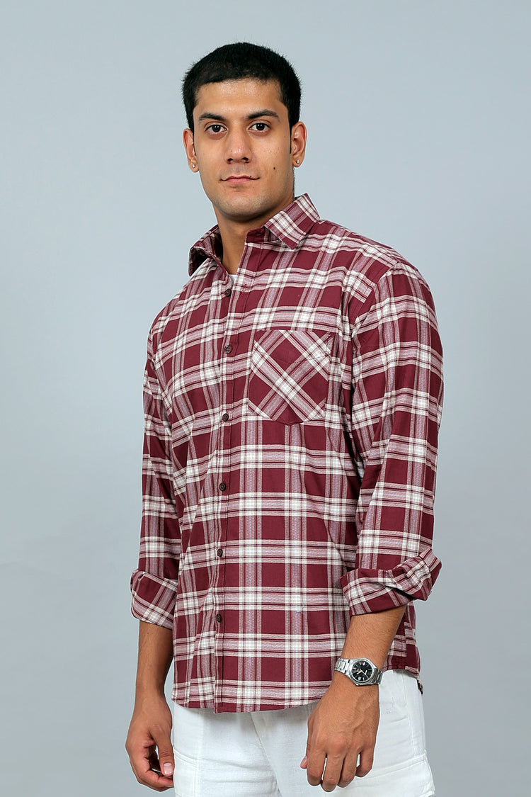 Bluebird Men’s MAROON BEIGE Checked Shirt