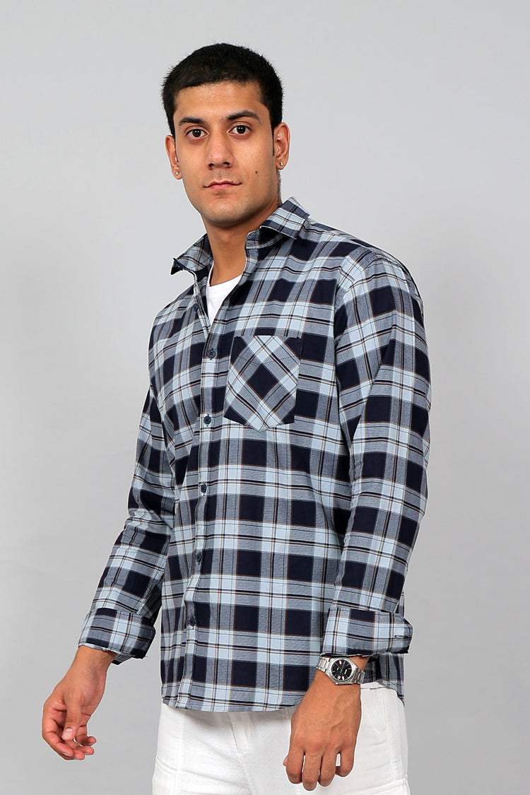 Bluebird Men’s SKY BLUE DARK BLUE Checked Shirt
