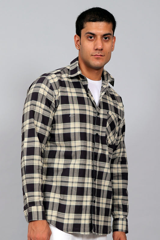 Bluebird Men’s Beige and Black Checked Shirt