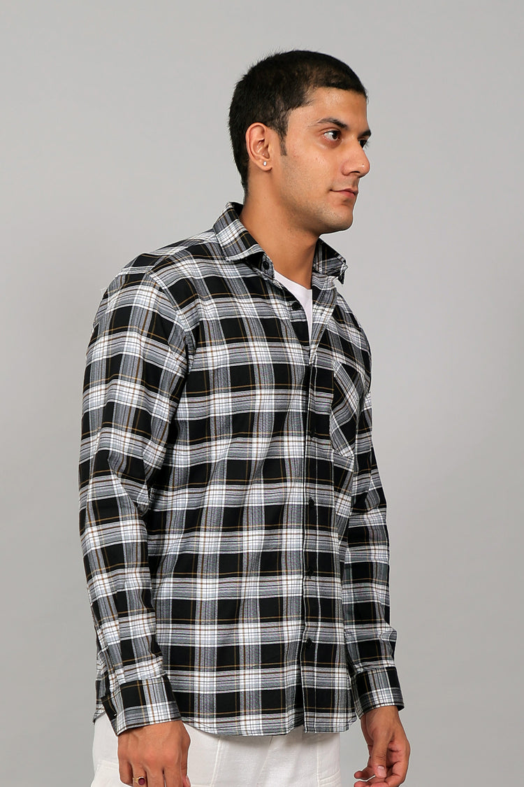 Bluebird Men’s BLACK WHITE BEIGE Checked Shirt