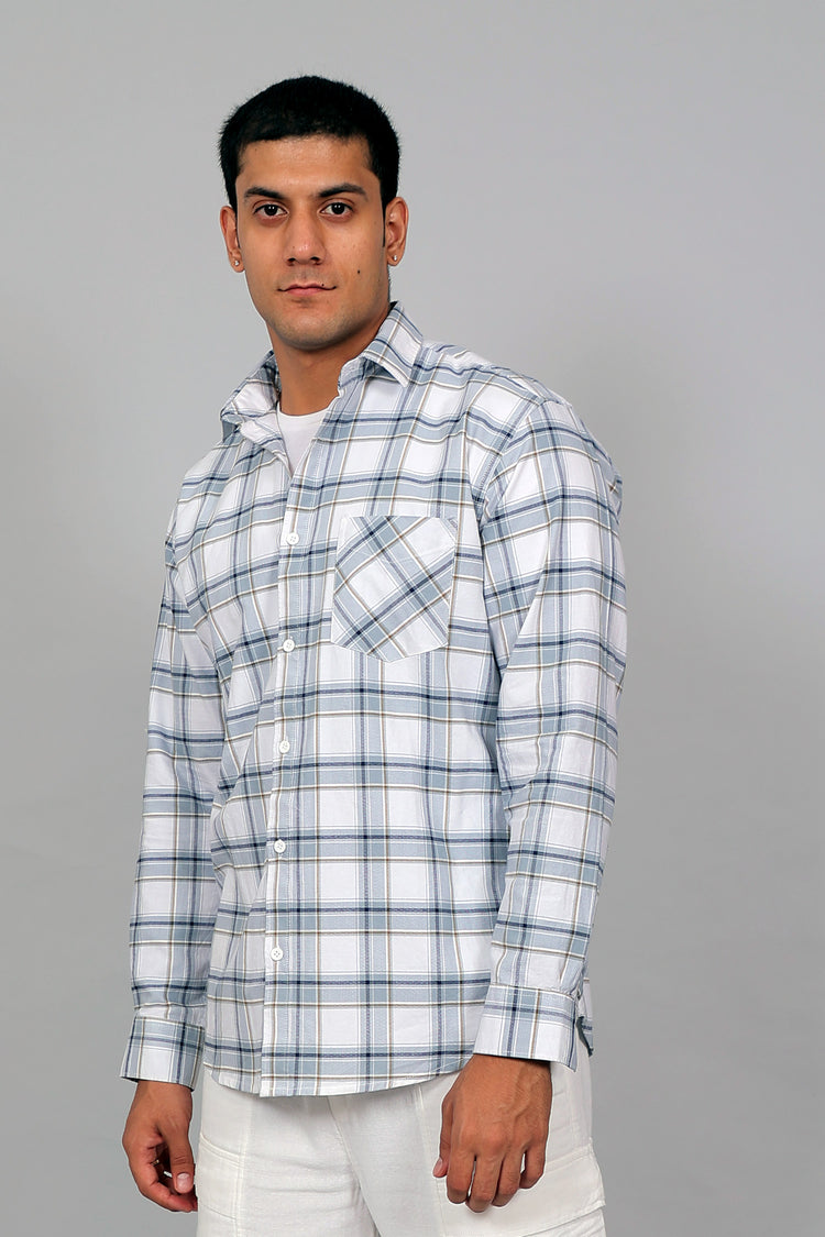Bluebird Men’s SKY BLUE WHITE Checked Shirt