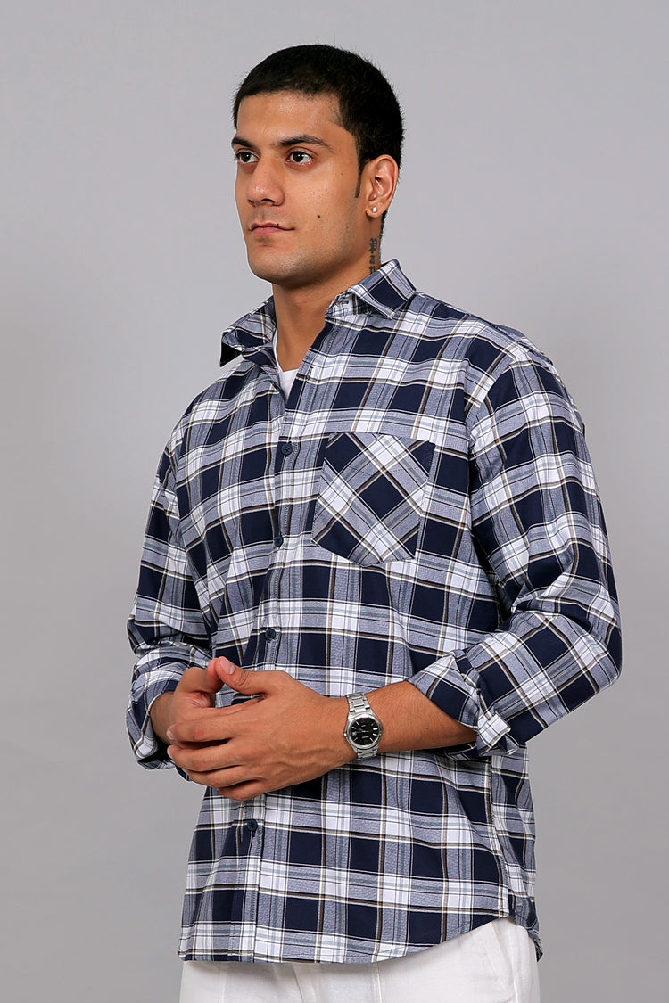 Bluebird Men’s DARK BLUE WHITE Checked Shirt