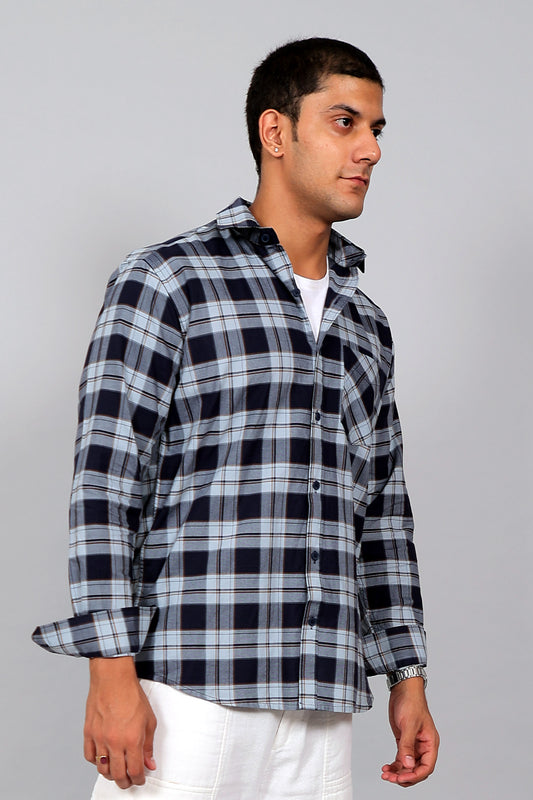 Bluebird Men’s Light Blue and Dark Blue Checked Shirt