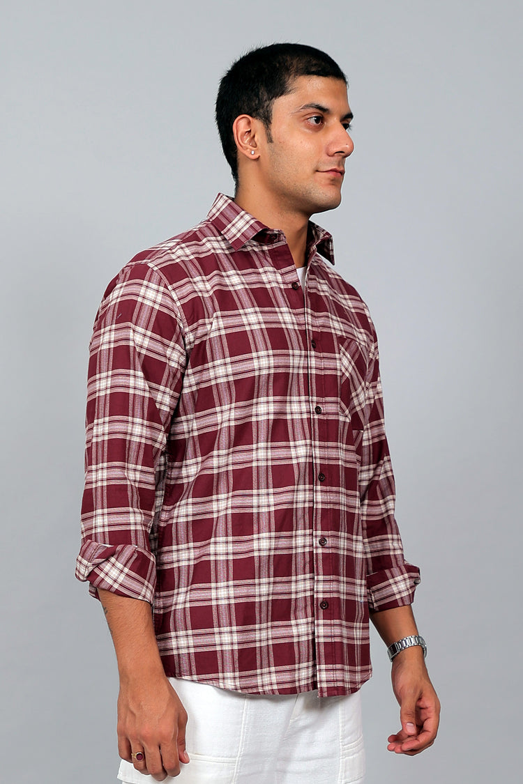Bluebird Men’s MAROON BEIGE Checked Shirt