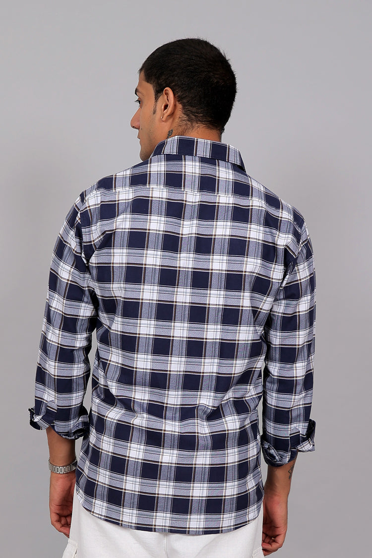 Bluebird Men’s DARK BLUE WHITE Checked Shirt