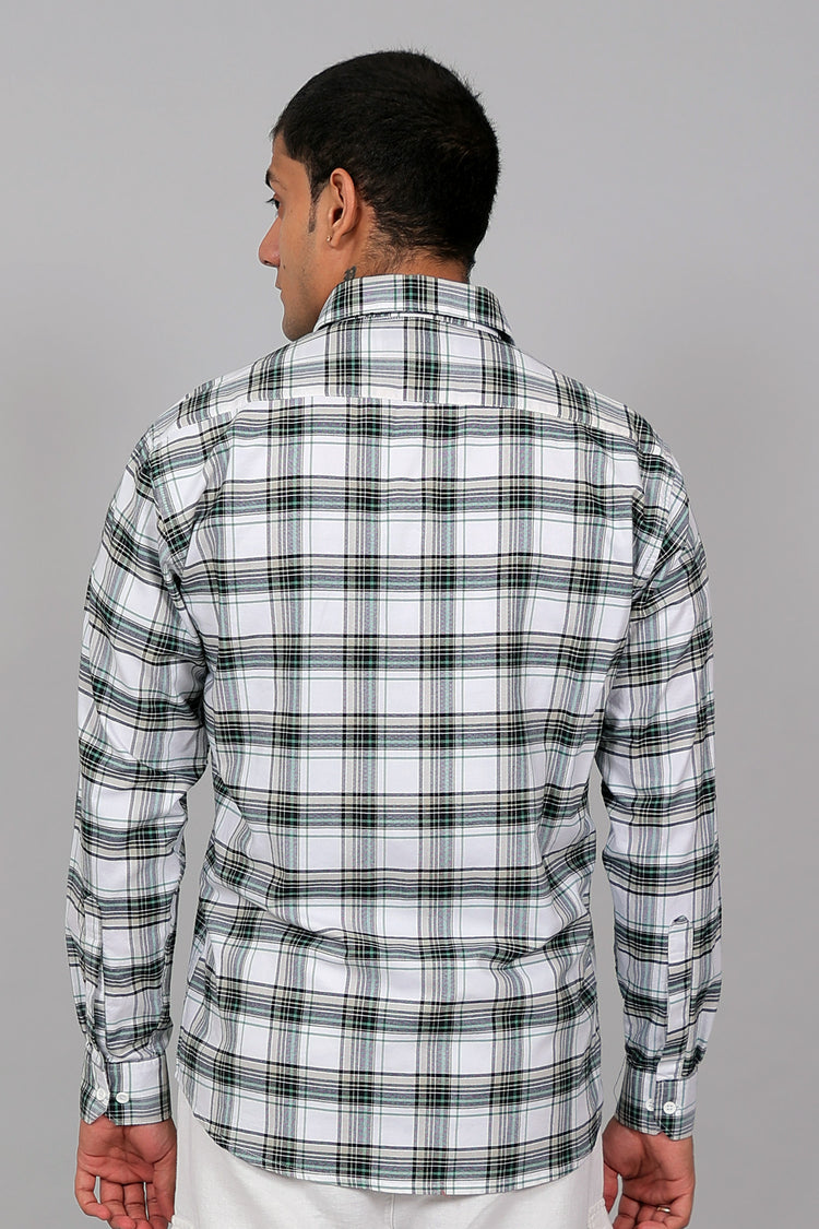Bluebird Men’s WHITE BLACK GREEN Checked Shirt