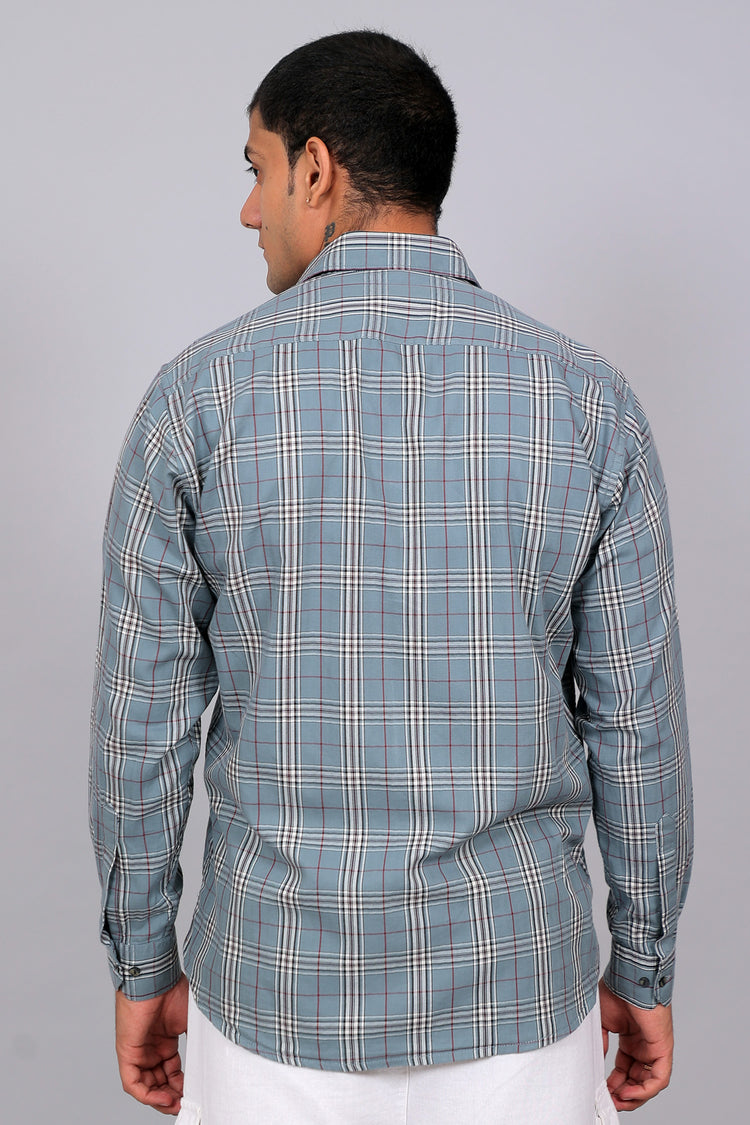 Bluebird Men’s SKY BLUE BLACK & WHITE Checked Shirt