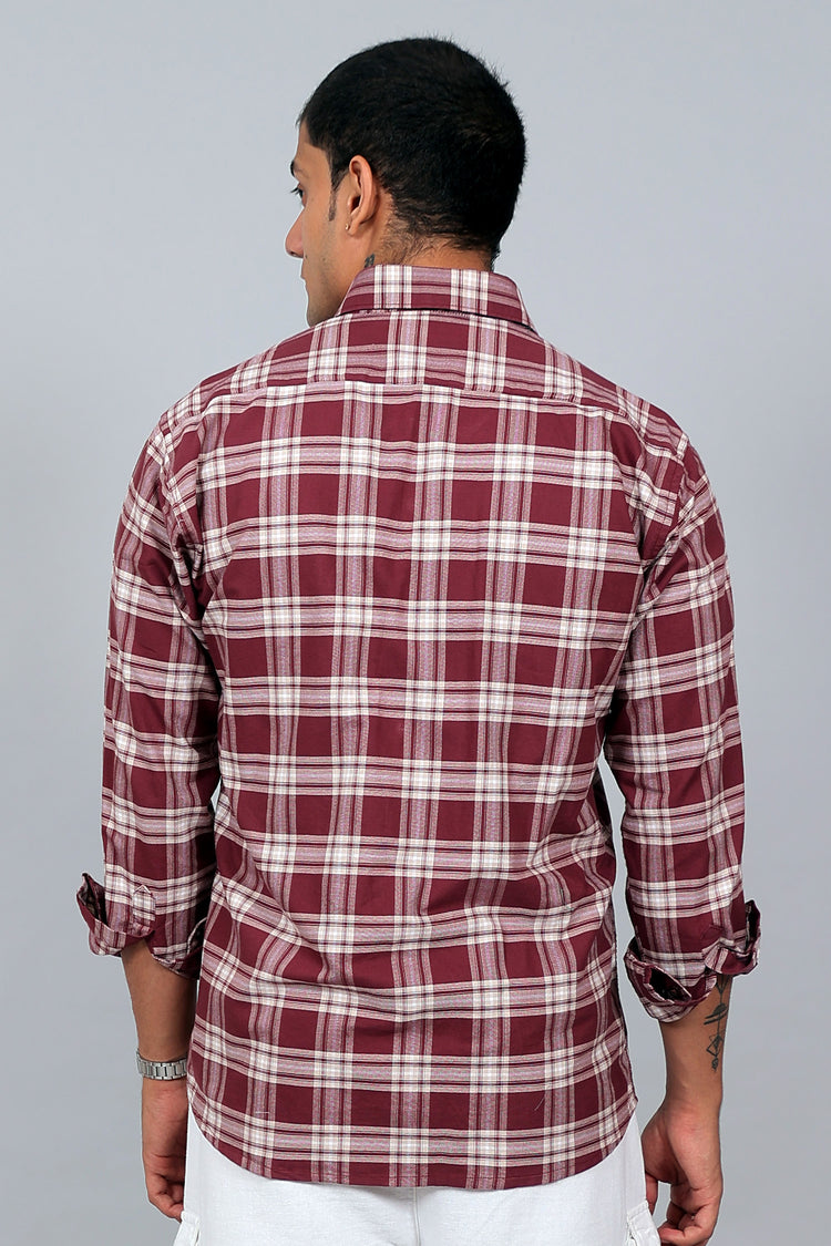 Bluebird Men’s MAROON BEIGE Checked Shirt