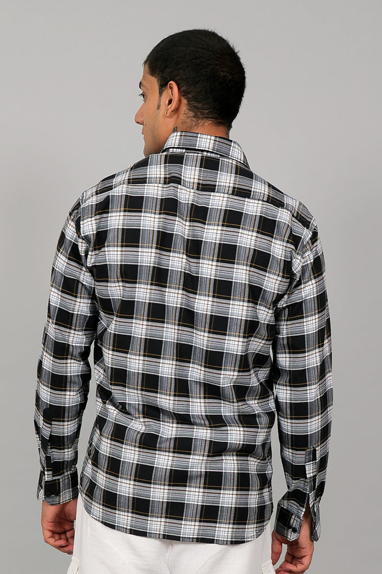 Bluebird Men’s BLACK WHITE BEIGE Checked Shirt