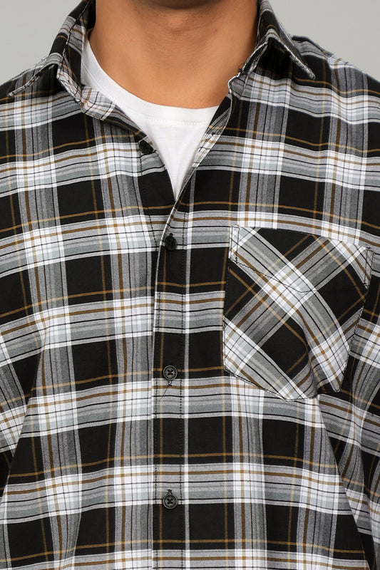Bluebird Men’s BLACK WHITE BEIGE Checked Shirt