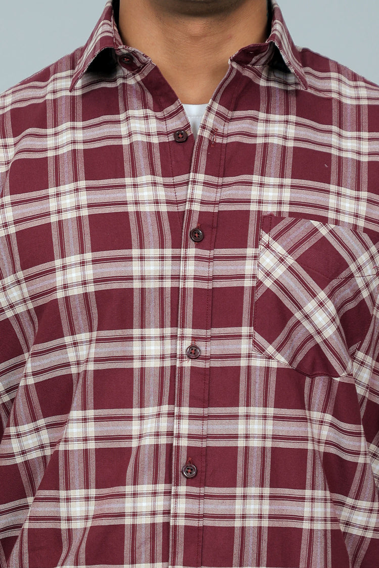 Bluebird Men’s MAROON BEIGE Checked Shirt