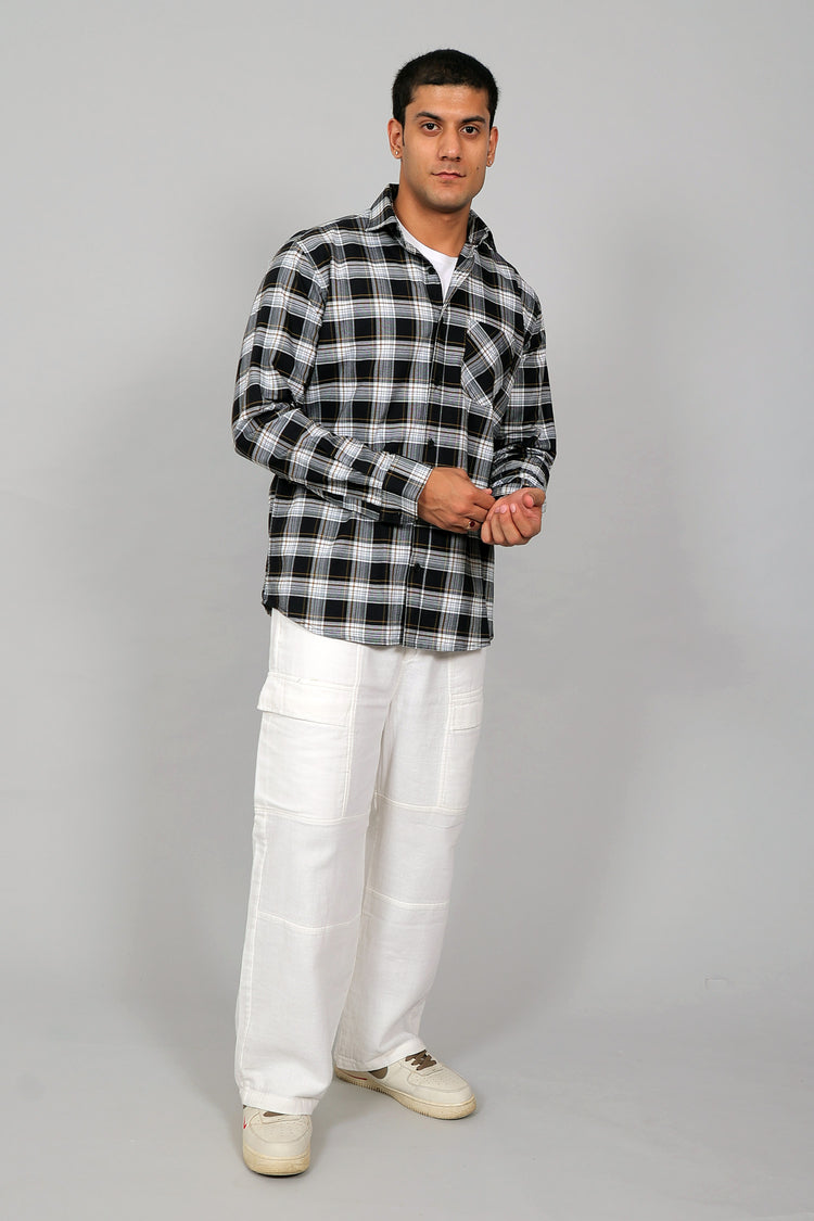 Bluebird Men’s BLACK WHITE BEIGE Checked Shirt